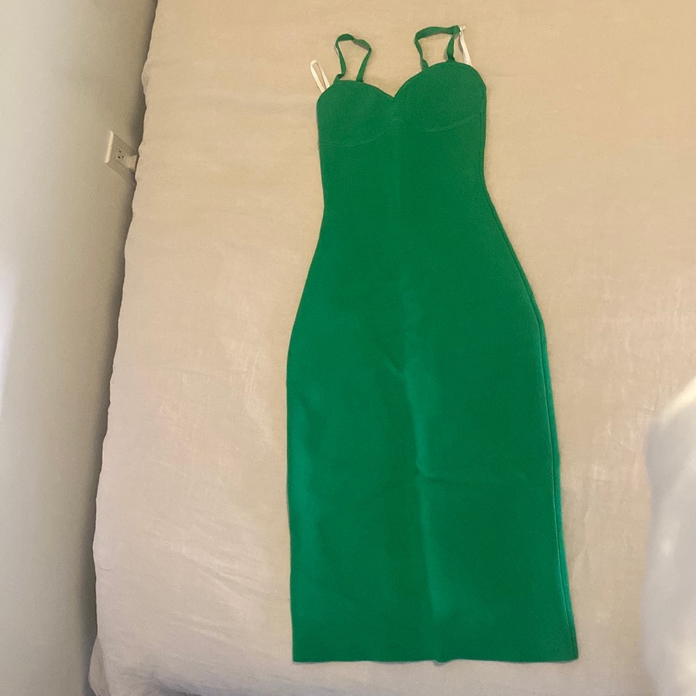 Babaton Kelly Green Spaghetti-Strap Midi Dress